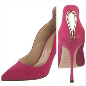 Sergio Rossi Hot Pink Suede Cutout Pumps